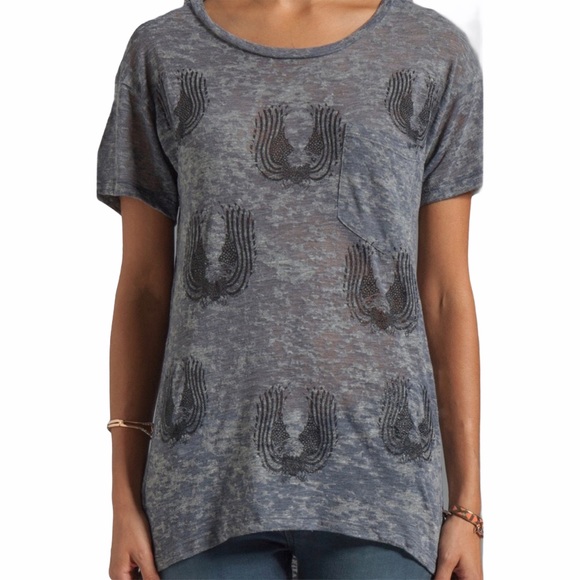 new Lauren Moshi ☻︎ Debbi Mini Eagle Pocket Tee ☻︎ Heather Grey Burnout ☻ M L - Picture 3 of 16